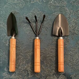 3 new mini garden tools perfect for potting plants. Wood handles